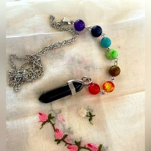 NWOTS Black Onyx Gems Stone Pendulum Chakra Necklace Chain